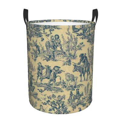 Coș de depozitare pentru haine mari Coș de depozitare Toile De Jouy albastru personalizat Coș de rufe cu motiv albastru marin francez Organizator de coș de jucării pentru băiat și fată