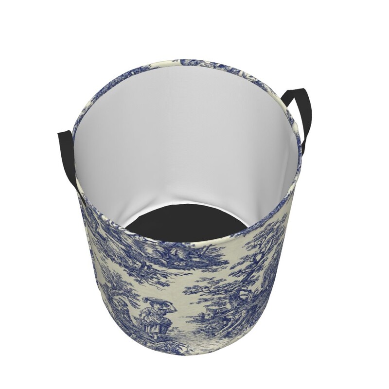 Coș de depozitare pentru haine mari Coș de depozitare Toile De Jouy albastru personalizat Coș de rufe cu motiv albastru marin francez Organizator de coș de jucării pentru băiat și fată