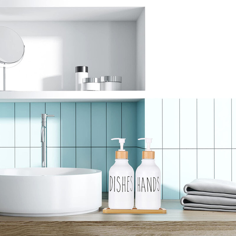 Λευκό Σαπούνι Χεριών και Σαπουνάκι Πιάτων με Μπουκάλι Σαπουνιού Αντλίας για Πάγκος Κουζίνας Φάρμας Οργάνωση διακόσμησης μπάνιου 500ml