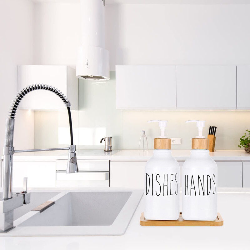 Λευκό Σαπούνι Χεριών και Σαπουνάκι Πιάτων με Μπουκάλι Σαπουνιού Αντλίας για Πάγκος Κουζίνας Φάρμας Οργάνωση διακόσμησης μπάνιου 500ml