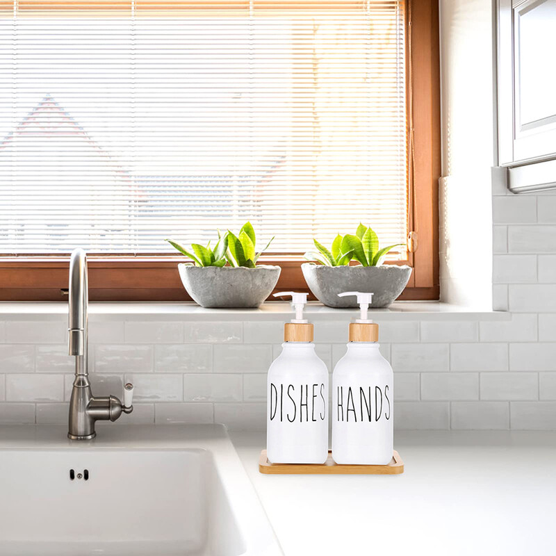 Λευκό Σαπούνι Χεριών και Σαπουνάκι Πιάτων με Μπουκάλι Σαπουνιού Αντλίας για Πάγκος Κουζίνας Φάρμας Οργάνωση διακόσμησης μπάνιου 500ml