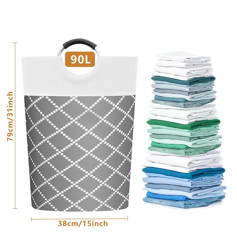 Suur 90L Kokkupandav veekindel pesukorv Silinderviimistlusega riiete hoiustamiseks ämbrikott