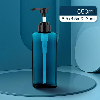Dozator de săpun lichid, 250/450/650 ml, sticle de depozitare, pătrate din plastic, pentru călătorie în aer liber, reîncărcabile pentru șampon albastru, sticle goale