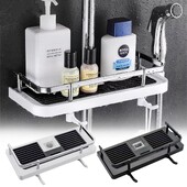 Duššihoidik Vannitoa riiul varraste riiulid šampoonialuse alus, puurimiseta Tõstevarras dušipea hoidja riiuli korraldaja