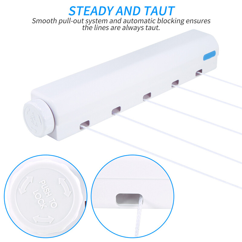 Seinale kinnitatav 4/5 riidejoon Sissetõmmatav pesuriip siseruumides õues riiete kuivatusrest riidenööri köis