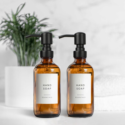 Pumppudeli dosaator vedelseebi jaoks, vannitoa käsiseebi dosaator, merevaiguvärvi klaasist seebi ja losjooni dosaatori komplekt, 2tk 8Oz 250ml