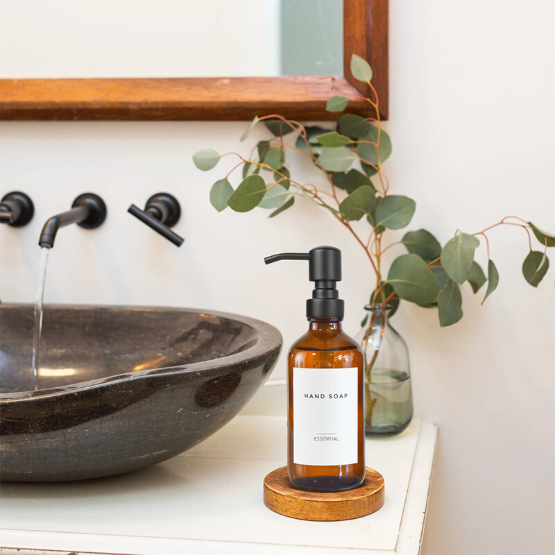 Pumppudeli dosaator vedelseebi jaoks, vannitoa käsiseebi dosaator, merevaiguvärvi klaasist seebi ja losjooni dosaatori komplekt, 2tk 8Oz 250ml