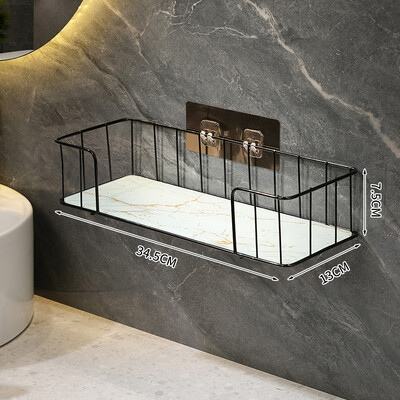 Raft de baie de lux fără găurire Raft de perete din fier cu placă de sticlă în stil marmură Suport depozitare machiaj Accesorii pentru baie