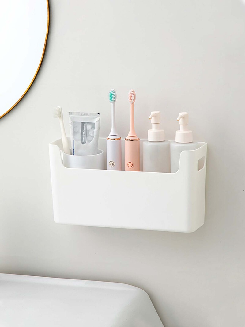 WORTHBUY multifunktsionaalne hoiustamisrest Föönihoidik Kosmeetikavahendite hoidik Seinale kinnitatav stantsivaba vannitoariiul