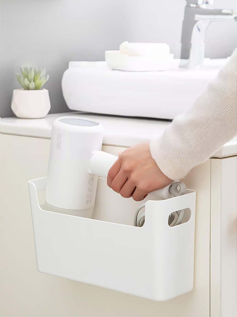 WORTHBUY multifunktsionaalne hoiustamisrest Föönihoidik Kosmeetikavahendite hoidik Seinale kinnitatav stantsivaba vannitoariiul