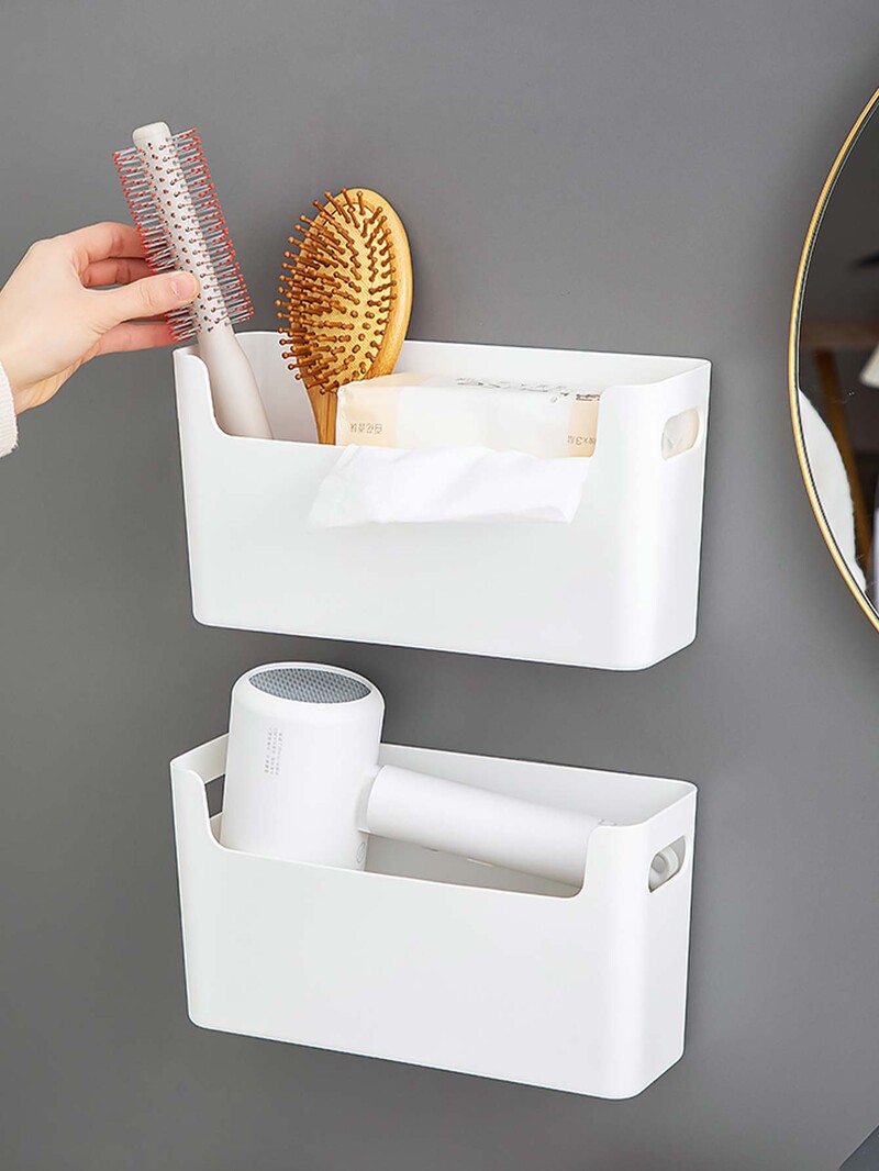 WORTHBUY multifunktsionaalne hoiustamisrest Föönihoidik Kosmeetikavahendite hoidik Seinale kinnitatav stantsivaba vannitoariiul