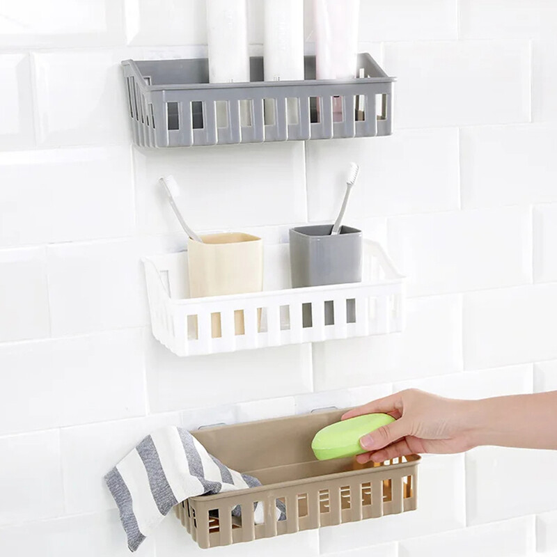 Organizator Per Bagno In Plastica Portaoggetti Foro Per Wc Gratuito Shampoo Sapone Supporto Cosmetico Mensole Doccia A Parete