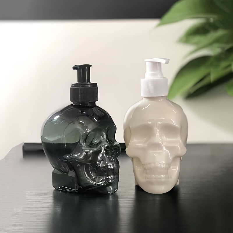 Dispenser de săpun cu design craniu, 11,83 oz, loțiune de șampon, reîncărcabilă, dezinfectant pentru mâini, recipient, sticlă, decorație de Halloween