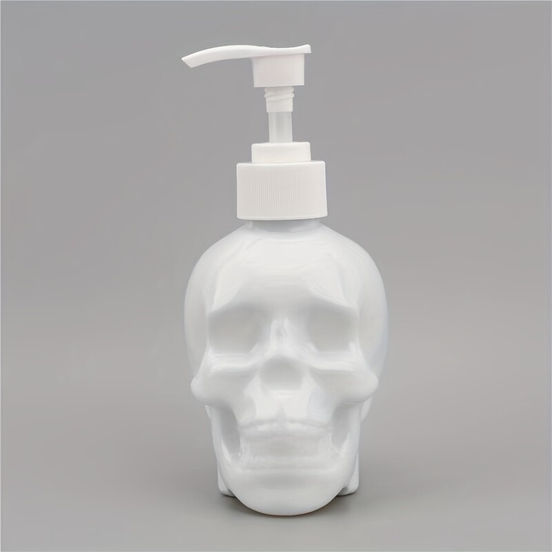 Dispenser de săpun cu design craniu, 11,83 oz, loțiune de șampon, reîncărcabilă, dezinfectant pentru mâini, recipient, sticlă, decorație de Halloween