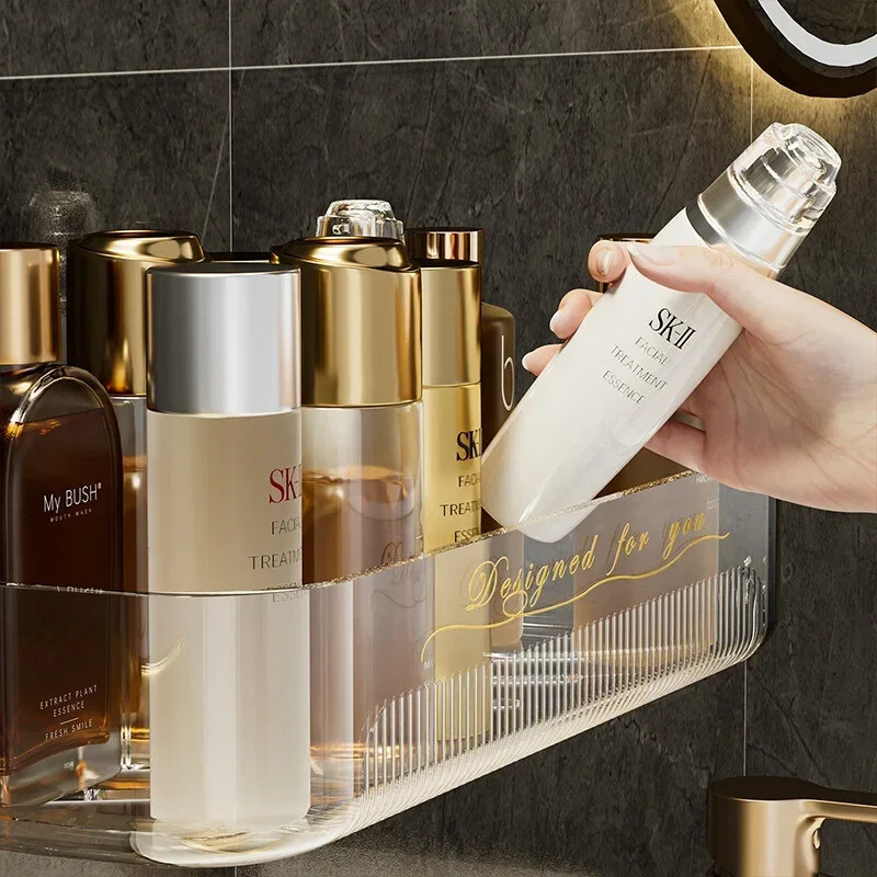 Zidna polica Zidni stalak za pohranu kozmetike bez rupa Organizator WC školjke Stil Nordin Prozirna kupaonica Novi WC umivaonik