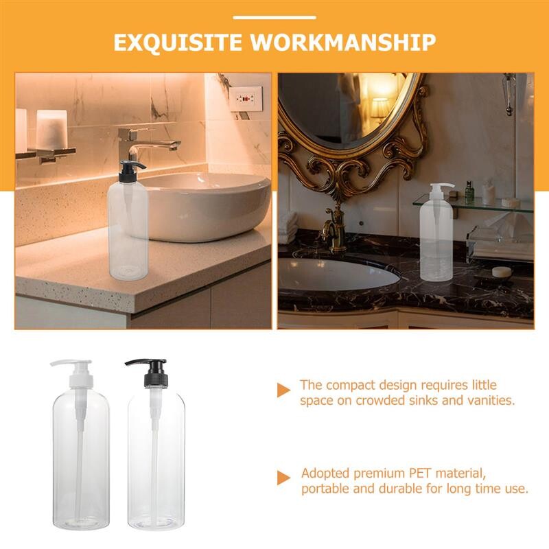 2tk korduvtäidetavad pumbaga pudelid Designer šampoonidosaatorid läbipaistvad seebi dosaatorid 300/1000ml