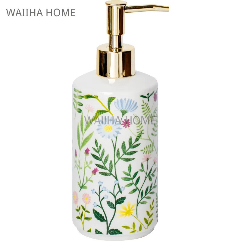 430 ml Șampon lichid Sticlă din ceramică în stil american cu model de flori Dozator de sticle de loțiune pentru acasă Accesorii de baie pentru hotel