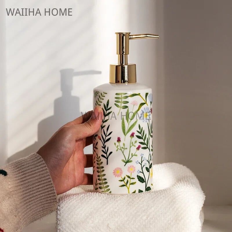 430 ml Șampon lichid Sticlă din ceramică în stil american cu model de flori Dozator de sticle de loțiune pentru acasă Accesorii de baie pentru hotel