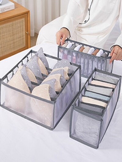 3 tk kokkupandav aluspesu hoiukarp, poolläbipaistev kokkupandav aluspükste sahtli korraldaja Rinnahoidja Korraldaja Hingav võrkkott riidekapi jaoks