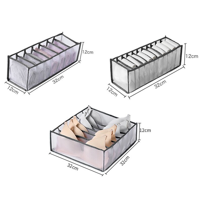 3 tk kokkupandav aluspesu hoiukarp, poolläbipaistev kokkupandav aluspükste sahtli korraldaja Rinnahoidja Korraldaja Hingav võrkkott riidekapi jaoks