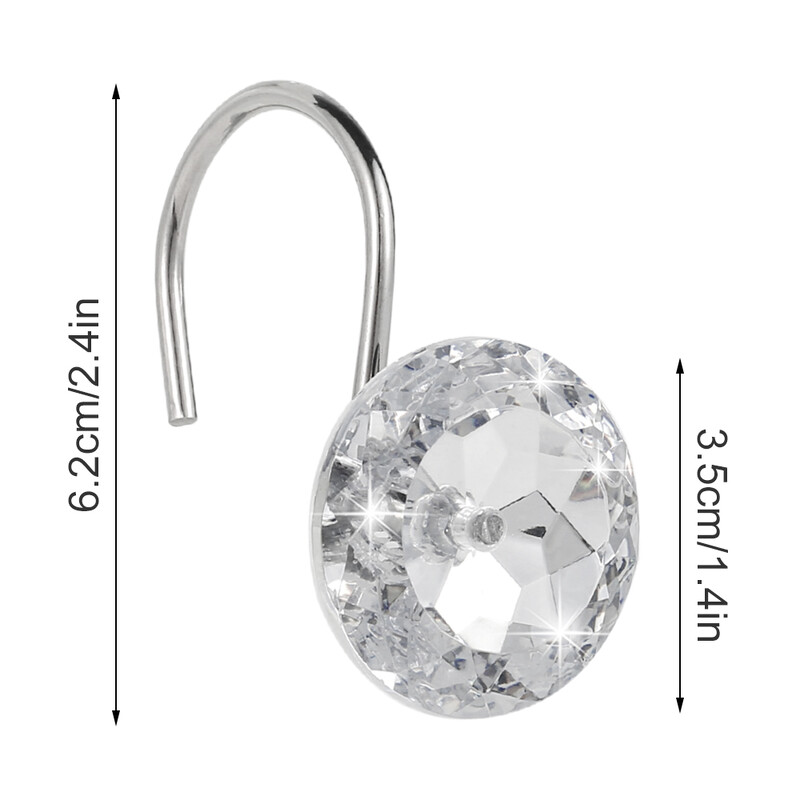 12 tk dušikardinate konksud roostekindlad akrüülkristallidest ümmargused teemantide dekoratiivsed rõngad kardinapuude jaoks.