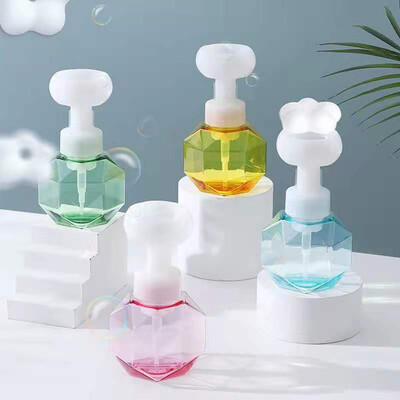 300ml Διανομέας υγρού σαπουνιού Flower Shape Foam Foaming Pump Empty Bottle Πλαστικό διαφανές μπουκάλι αφρόλουτρο αφρός μπουκάλι αντλίας