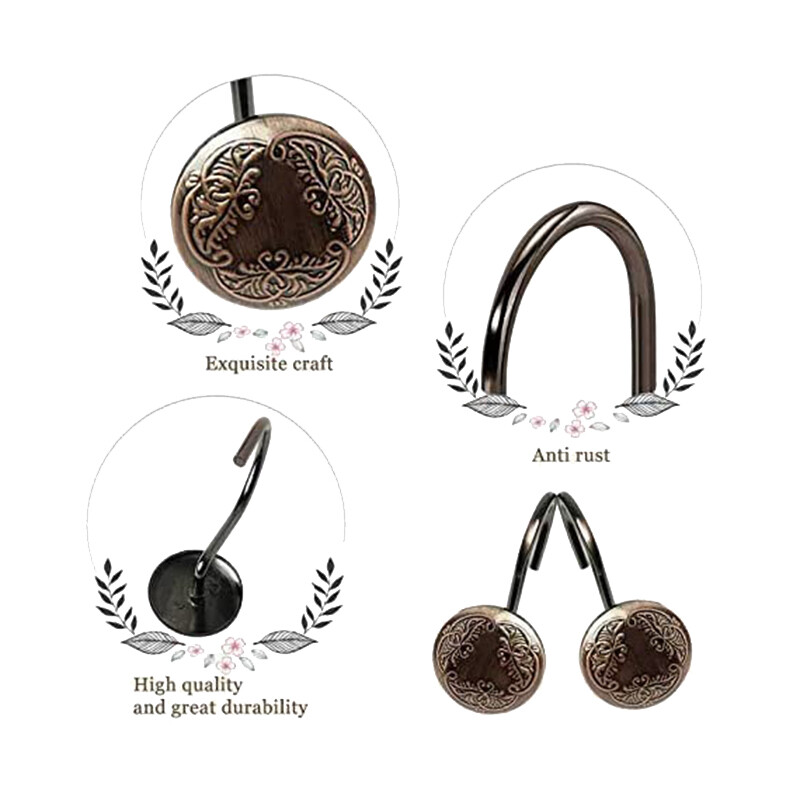 Set de 12 cârlige antice pentru perdele de duș Inele de perdele pentru bare de duș pentru baie cârlige