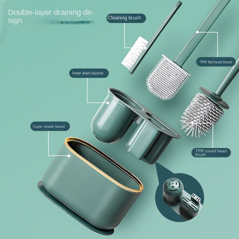 WC-hari, silikoonivaba, seinale kinnitatavad multifunktsionaalsed kolmeosalised puhastusvahendid kronsteiniga Kodu vannitoatarvikute komplektid