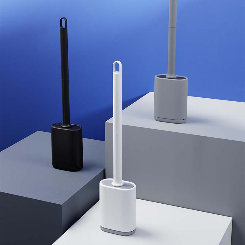 BRUSHZAZA Noua actualizare din plastic negru Creativ pentru uz casnic Baie Perie de curățare montată pe perete Curățător perie de toaletă cu suporturi