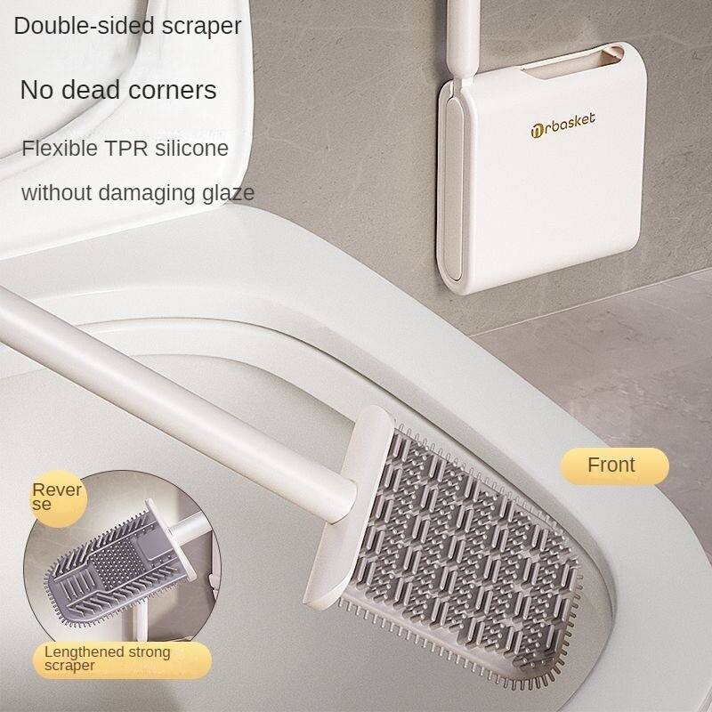 Tualetthari Luksusliku stiiliga majapidamine ilma surnud nurgata seinale kinnitatud silikoonist pika käepidemega, ilma augustamiseta puhastamiseta topeltharjapea