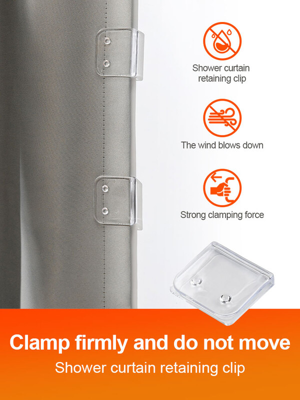 1/4 vnt. dušo užuolaidų segtukai, kabliukų laikiklis, apsaugantis nuo purslų, vėjui atsparūs dušo užuolaidų segtukai, skirti dušo šoniniams vonios kambario priedams