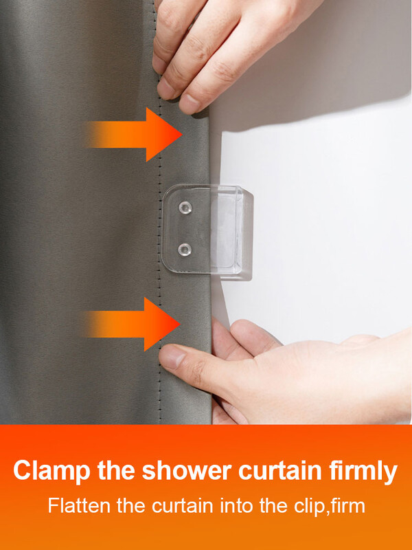 1/4 vnt. dušo užuolaidų segtukai, kabliukų laikiklis, apsaugantis nuo purslų, vėjui atsparūs dušo užuolaidų segtukai, skirti dušo šoniniams vonios kambario priedams