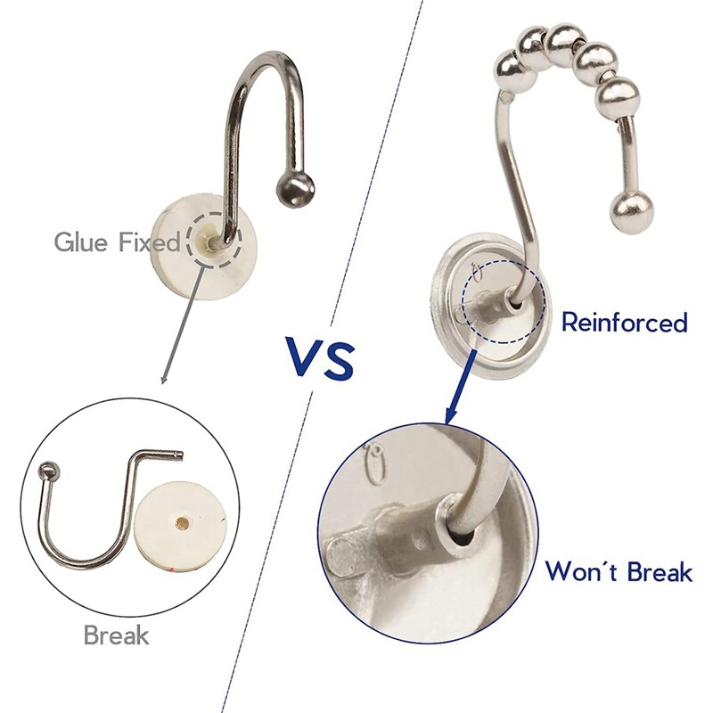 Dušikardinate konksud Roostekindlad metallist libisevad dušikonksud vannitoa jaoks Dušivarraste kardinad, 12 konksu komplekt