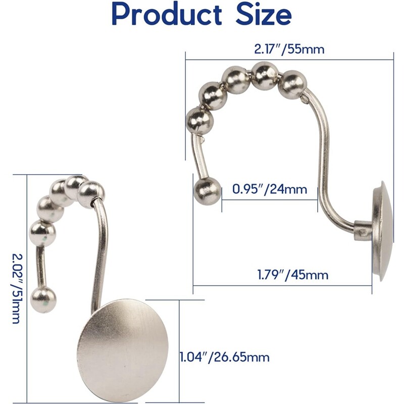 Dušikardinate konksud Roostekindlad metallist libisevad dušikonksud vannitoa jaoks Dušivarraste kardinad, 12 konksu komplekt