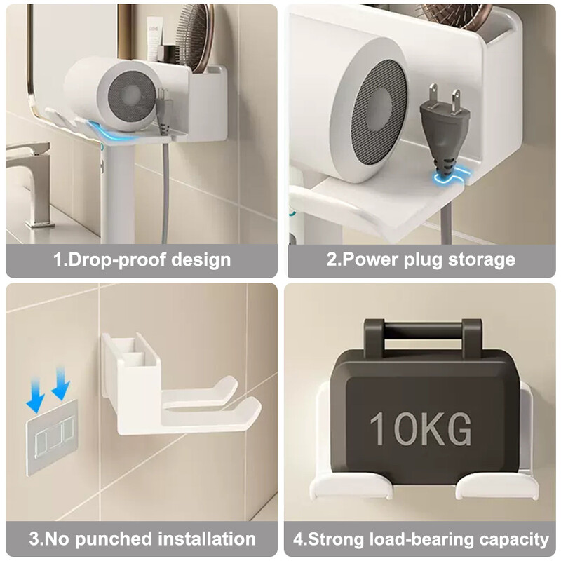 Seinale kinnitatav fööni kronstein, keevitamata Vannitoa hoiustamisriiul Dysoni föönile riidepuu Vannitoa rõdu hoiustamisseade