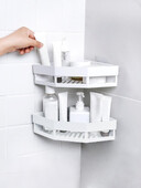 1 vnt PP trikampė laikymo lentyna, pritvirtinta prie sienos, vonios kambario kampinė laikymo dėžutė, praustuvas, lipnus tipas