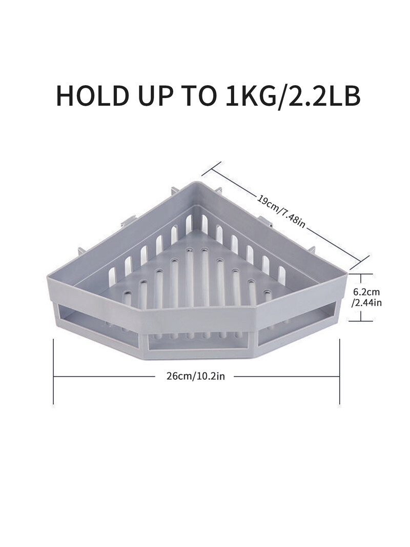 1 vnt PP trikampė laikymo lentyna, pritvirtinta prie sienos, vonios kambario kampinė laikymo dėžutė, praustuvas, lipnus tipas