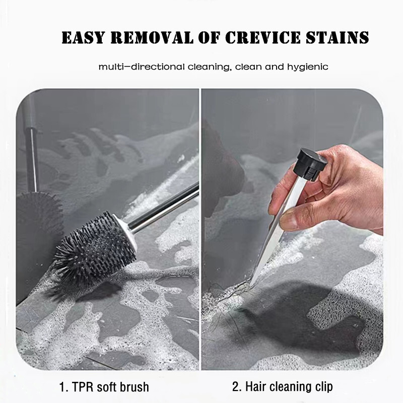 Perie de toaletă Detergent pentru toaletă Suport de pardoseală cu peri din silicon Set de perii pentru bol pentru curățare baie cu pensetă Accesorii pentru baie