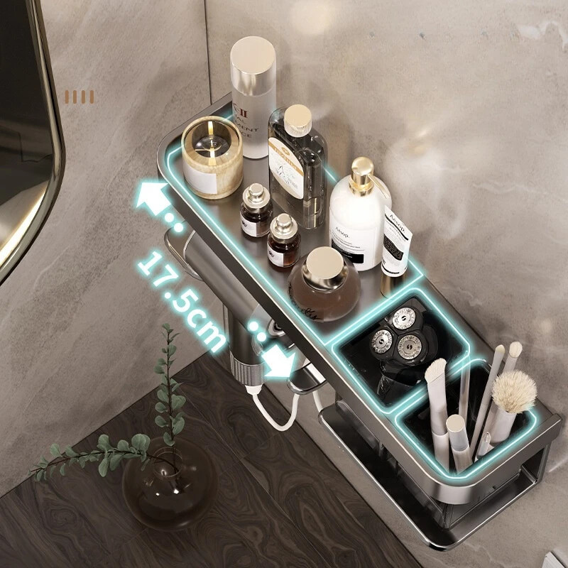 Ράφι τοίχου μπάνιου Aviation Ράφια αποθήκευσης αλουμινίου για στεγνωτήρα μαλλιών Κούνια Home Organizer Αξεσουάρ προμήθειες Υλικά