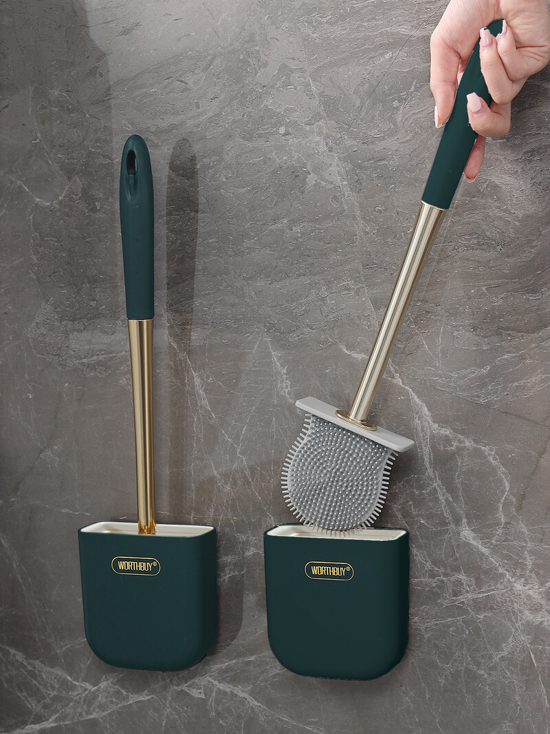 WORTHBUY silikoninis tualeto šepetys su nutekėjimo pagrindu, montuojamas ant sienos, nuimamas tualeto valymo šepetys su ilga rankena Vonios kambario priedai