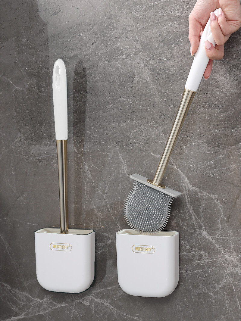WORTHBUY silikoninis tualeto šepetys su nutekėjimo pagrindu, montuojamas ant sienos, nuimamas tualeto valymo šepetys su ilga rankena Vonios kambario priedai