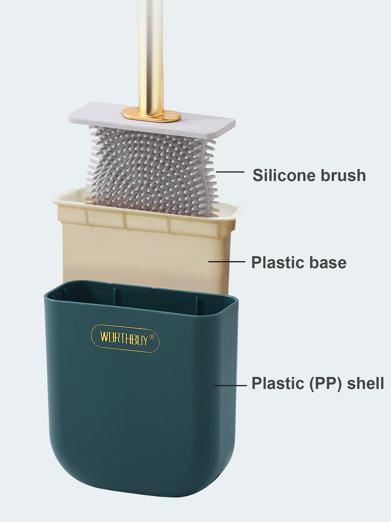 WORTHBUY silikoninis tualeto šepetys su nutekėjimo pagrindu, montuojamas ant sienos, nuimamas tualeto valymo šepetys su ilga rankena Vonios kambario priedai