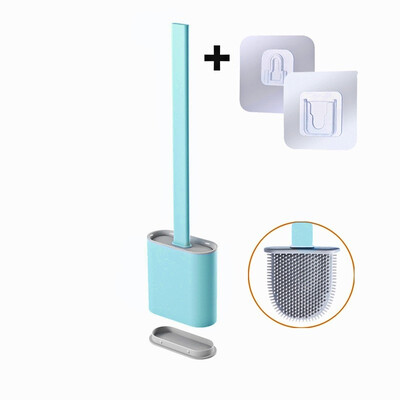 Perie de toaletă din silicon negru, cu cap plat, peri moi, perie albă, cu set de suport pentru uscare rapidă, pentru instrumente de accesorii pentru baie