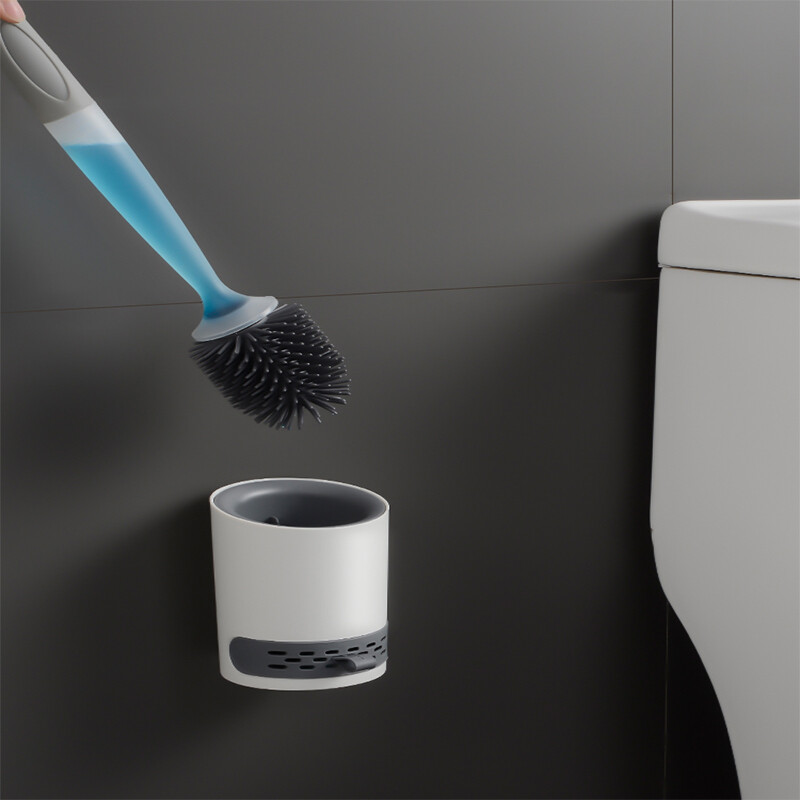 Set de perii de toaletă reîncărcabile cu detergent Montat pe perete cu suport Perie din silicon TPR pentru instrumente de curățare a colțurilor Accesorii pentru baie