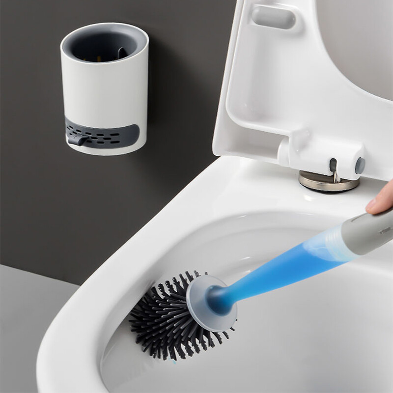 Set de perii de toaletă reîncărcabile cu detergent Montat pe perete cu suport Perie din silicon TPR pentru instrumente de curățare a colțurilor Accesorii pentru baie