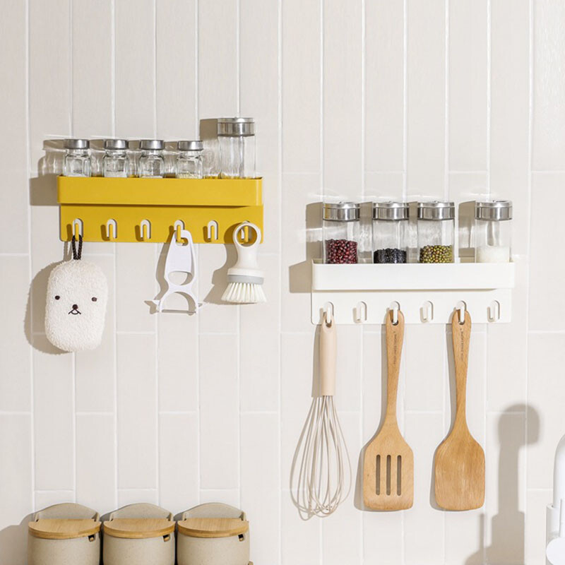 Multifunktsionaalne vannitoa hoiuriiul kleepuvate konksudega puurimise vältimiseks