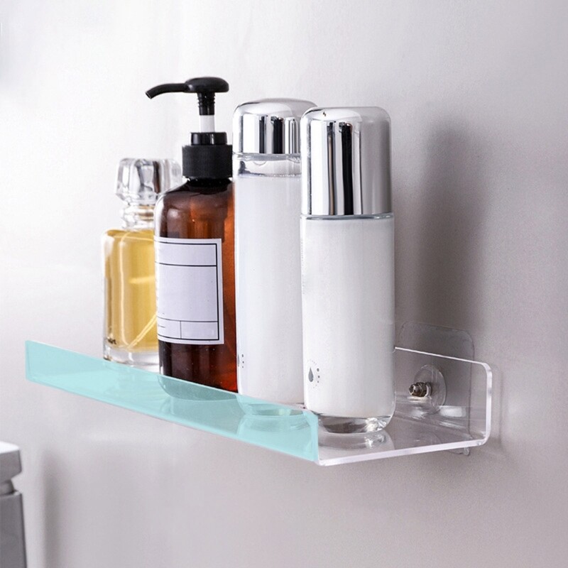 Akrilo lentynos Vonios kambarys 1 paketas skaidri dušo plaukiojanti lentyna su kabliukais, skaidri, montuojama ant sienos, be gręžimo, stora saugykla