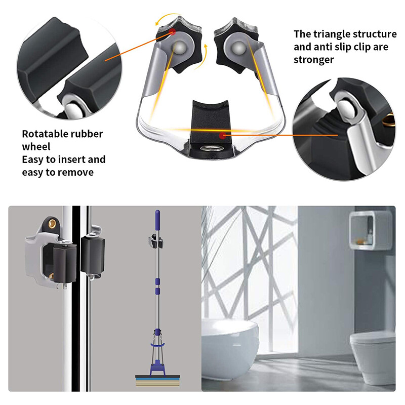 Umeraș pentru mătură de metal Suport pentru mop Cârlige rezistente Clip pentru mop Clip pentru suport de depozitare montat pe perete Clip organizator nu șuruburi Instrumente de baie