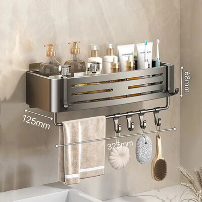 Vannitoa riiul Ristkülikukujuline perforatsioonivaba seinale paigaldatav majapidamisruumi vannitoariiul Alumiiniumist paksendatud hoiuriiul