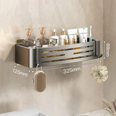 Vannitoa riiul Ristkülikukujuline perforatsioonivaba seinale paigaldatav majapidamisruumi vannitoariiul Alumiiniumist paksendatud hoiuriiul